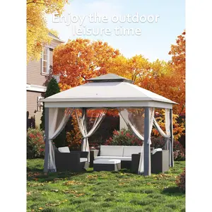 11x11 foot portable canopy tent suitable for backyard and terrace - mosquito net, waterproof and UV resistant, mesh screen, easy to install, including ropes, wooden stakes, sandbags, wheeled storage bags Sturdy Metal Patio Gazebo