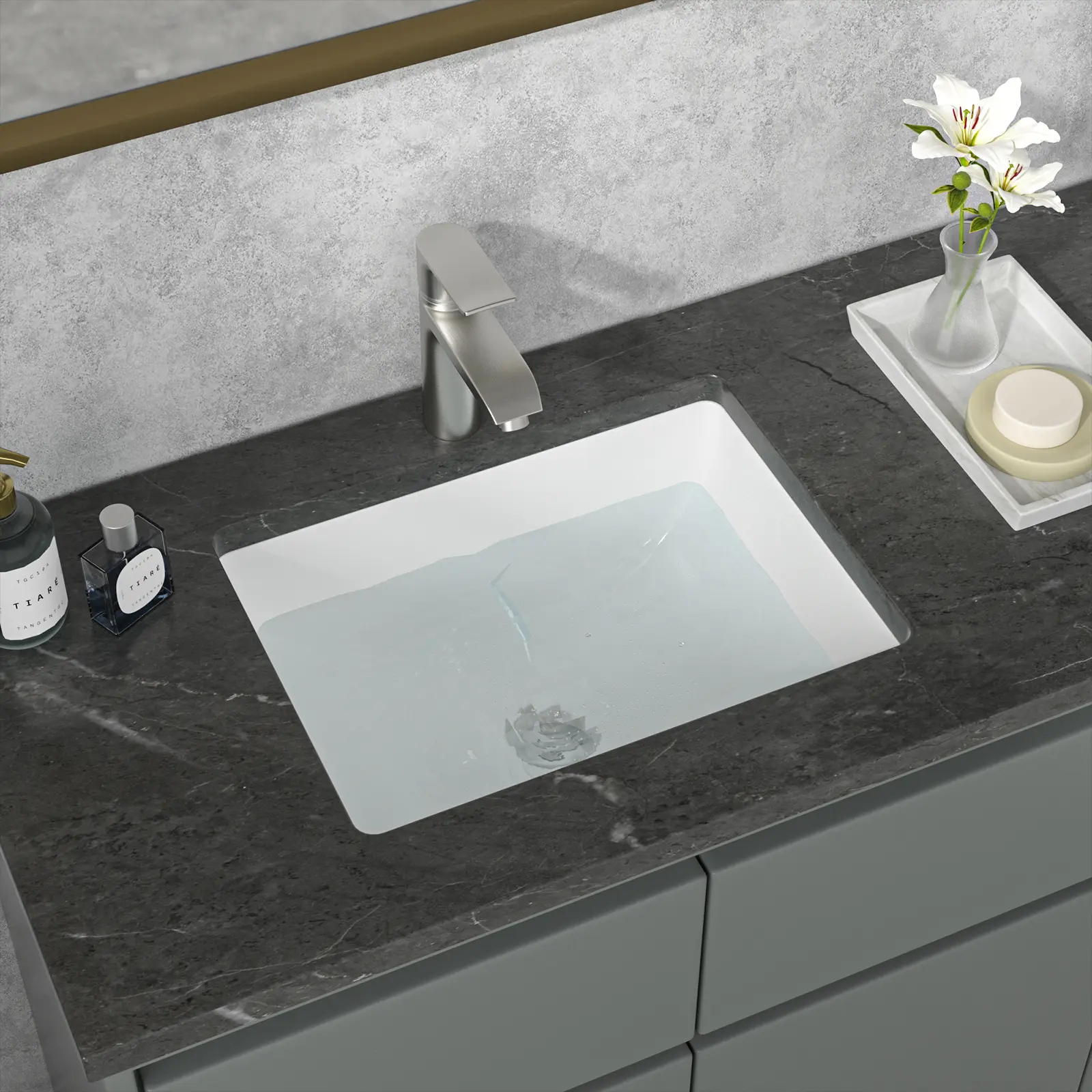 Sarlai 18.5 x 14 Inch Undermount Ceramic Bathroom Sink Rectangle Bathroom Vanity Sink White Ceramic Vessel Sink with Overflow Hole