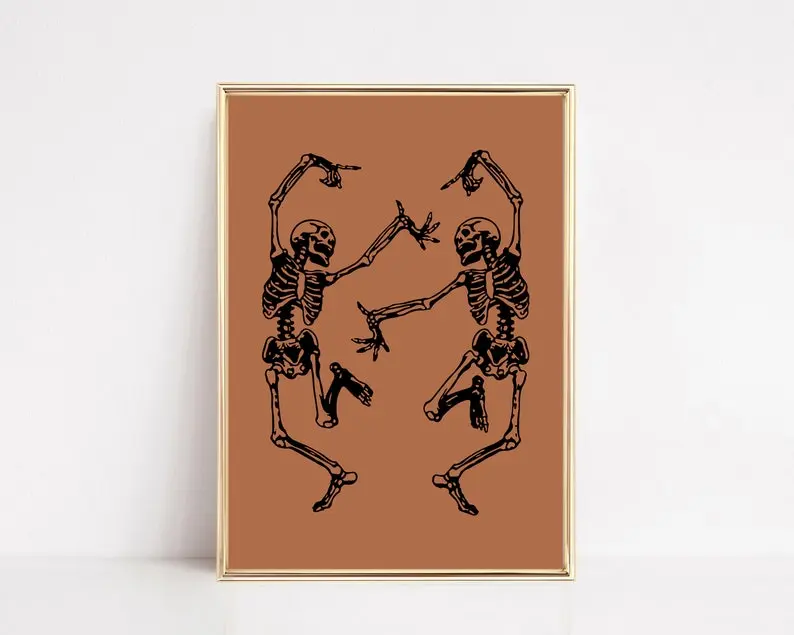 Dancing Skeletons Print | Funny Halloween Decor | Spooky Wall Art | Halloween Decor | Halloween Poster
