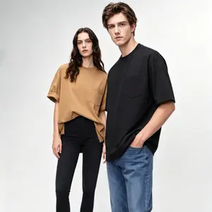 Heavyweight Cotton Oversized T-shirts 260G Short Sleeve Streetwear Pocket Tee Boxy Fit Crewneck Gym  Workout Thick Baggy Tees 2026 Big and Tall Menswear Plain Polyester Relaxed Fit Top outdoor