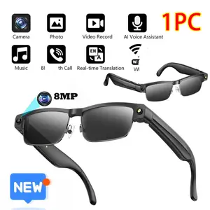 Wearable smart glasses, Multifunctional smart glasses, with 800W 1200P resolution, anti-shake high-definition recording, dual microphones for noise reduction, data transmission, wearing detection, wireless calling, object recognition