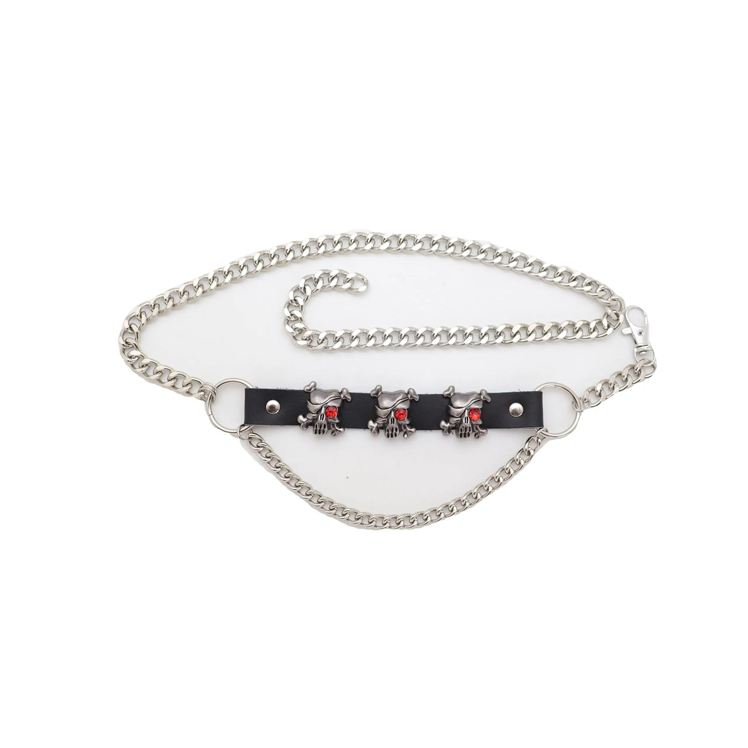 Women Silver Chain Fashion Belt - Faux Leather Band Hip Waist Pirate Skull Charms Plus XL XXL