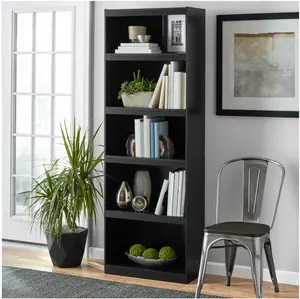 Framed 5-Shelf Bookcase with Adjustable Shelves, True Black Oak