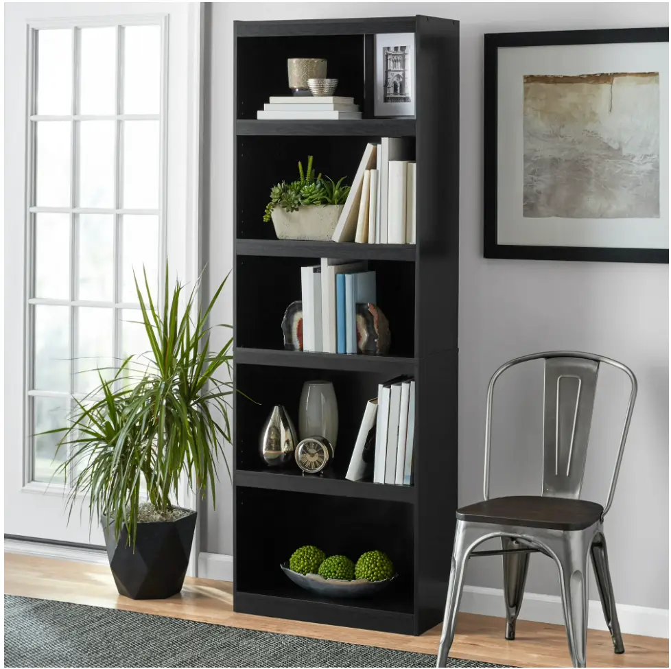 Framed 5-Shelf Bookcase with Adjustable Shelves, True Black Oak Framed 5-Shelf Bookcase with Adjustable Shelves, True Black Oak