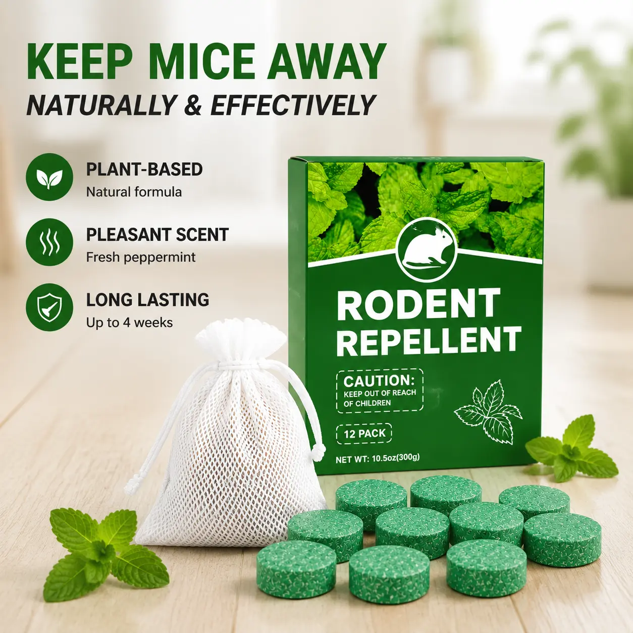12-Pack Peppermint Oil Rodent Repellent - Natural Rodent Control & Insect Deterrent, Fast-Acting All-in-1 Formula, Eco-Friendly Indoor Home Care Supply, Cost-Effective, User-Friendly, Long-Lasting Ant Repellent