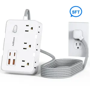 Flat Plug Surge Protector Power Strip - 6 Outlets, 4 USB Ports Socket, Multi-Outlet Extension Cord for Home, Office Indoor Use