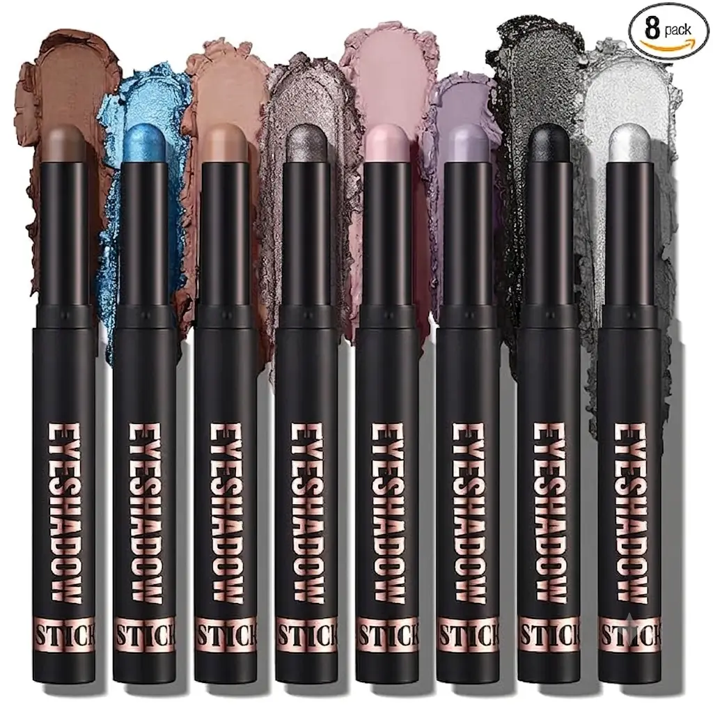 Shimmer Eyeshadow Stick Set, 8Pcs Cream Eye Shadow Brightener Stick Colorful Glitter Eyeshadow Pencil - Waterproof & Transfer-Proof Brown Bronze Nude Neutral Eyeliner Makeup for  Women