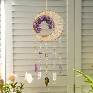1PC Bohemian Style Aesthetic Design Purple Tree of Life Sun Catcher, Natural Agate Pendant Chain Hanging Dream Catcher, Indoor and Outdoor Garden Window, Wall Decoration Hanging Sun Catcher, Perfect Handmade Gift for Birthday, Christmas, Mother'S Day