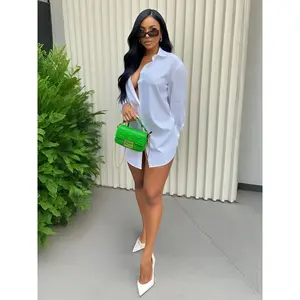 Women's Plain Cut Out Drawstring Shirt Dress, Casual Long Sleeve Button Front Short Dress for Summer, Fashion Women's Dress for Daily Wear, Fit