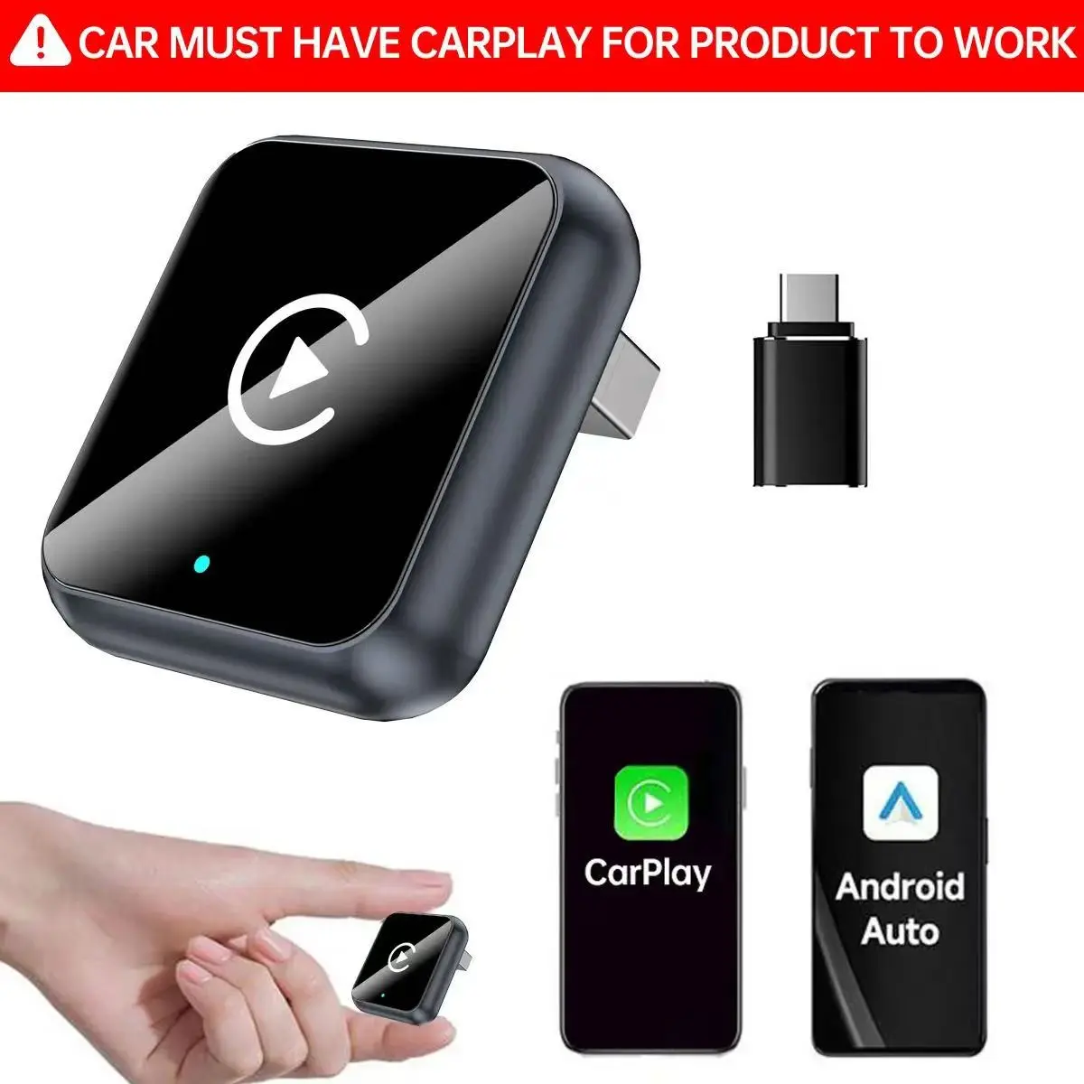 2026 Latest Glass Texture Dual Mode Wireless Carplay Adapter, Compatible with iOS and Android, Wired to Wireless Conversion