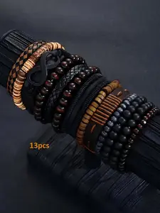 Men's Boho Style Wooden Beaded Bracelet, Fashionable Elastic Bracelet for Men & Women, Casual Trendy Accessories for Party & Daily Clothing Decor