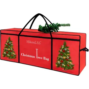 Christmas Tree Storage Bag 12 Ft Tall Tree Container/Holder Heavy Duty Oxford Dual Mesh Pockets Moistureproof Extra Large Christmas Tree Box for Big Xmas Tree Wide Opening Red(65X23X27in)