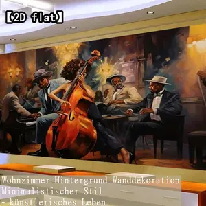 【2D flat】Live jazz performance at the concert. 1 piece unframed canvas art - for living room, kitchen, office, dining room - home decor, office artwork, vivid artwork, durable artwork, interior designer