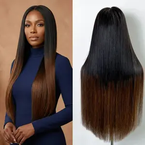 13x4 HD Lace Front Raw Hair Vietnam Human Hair Wig Ombre Brown Color Straight Wig 20-30 Inch 200% Density Natural Look For Black WomenFashion Look Summer Style#StraightHDLaceFrontHumanHairWig