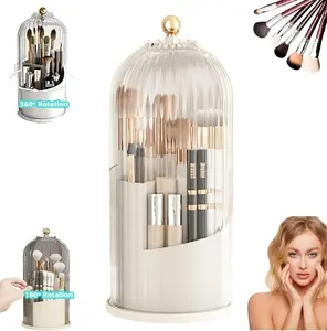 Valentine's Day Gift, Clear Acrylic Dustproof Storage Organizer,360° Rotating Makeup Brush Holder, Large Capacity Cosmetic Brush Storage Basket