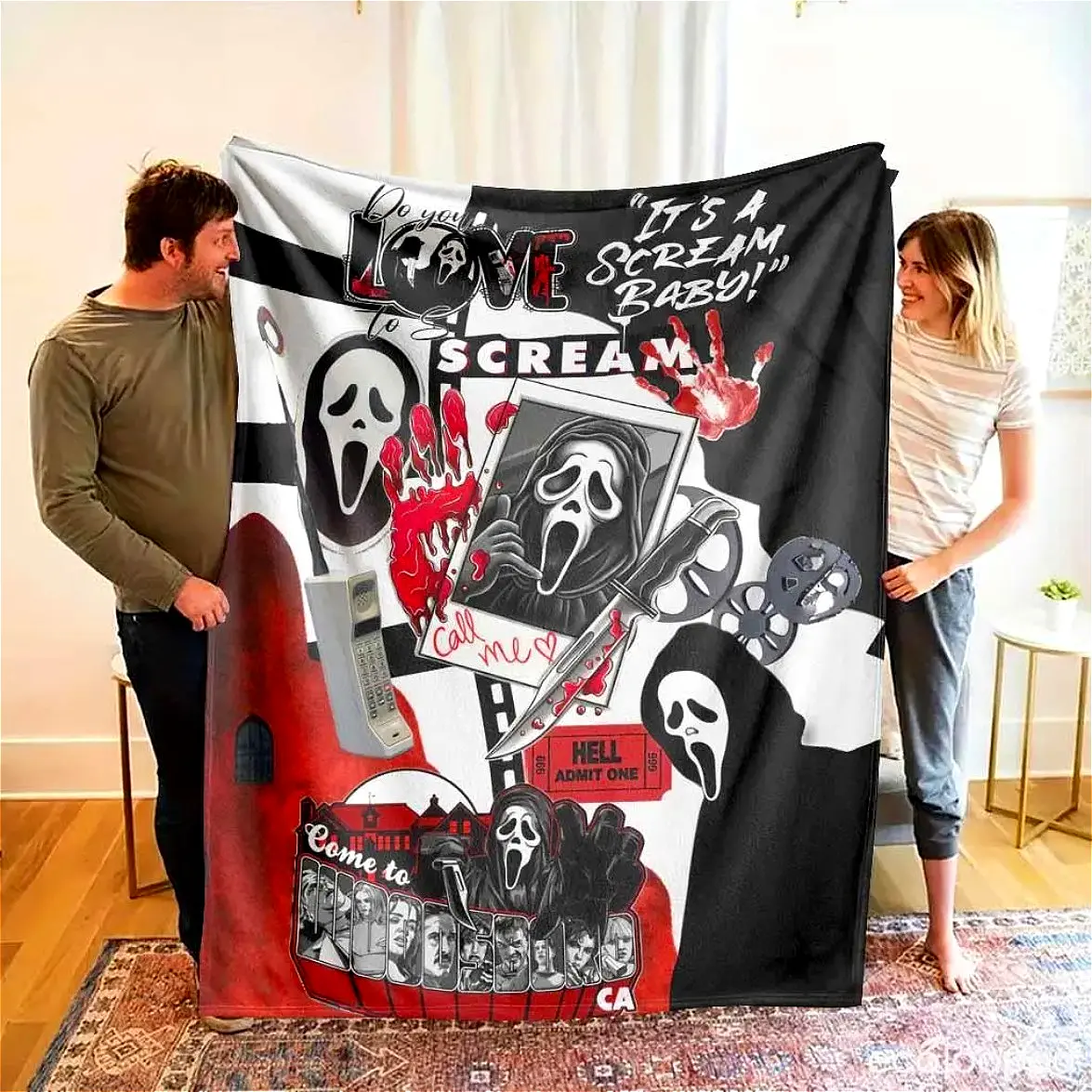 Scream Movie Ghostface Killer Figure Print Flannel Blanket - UltraSoft, Cozy Chic, Decorative Giftable Blanket for Halloween Decor, Movie Nights, Spooky Gifting, Cozy Chic Blanket, Decorative Giftable Blankets