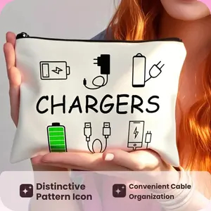 Charger Pattern Storage Bag, Warning Pattern Reminder, Avoid Forgetting, Unisex Data Cable Organizer, Multi-Functional Miscellaneous Holder, Organizer Pouch