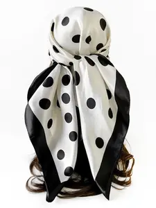 Women's Classic Polka Dot Silk Scarf, Spring Summer New Design, 90cm Ladies Headscarf, Realistic Satin Color Square Towel