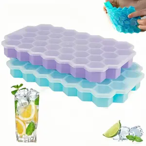 Stackable Silicone Ice Cube Trays with Lid - 37 Cubes for Chilled Drinks, Whiskey & Cocktails - Flexible and Safe