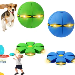 2PCS Magic Bouncing Ball Toy, Magic Metaball, Children's Magic Meta - Balls, Dual Form Pop up Flying Saucer Ball, Parent-Child Interactive with 3 Light, Doggy Disc Ball for Dogs for Indoor & Outdoor Use Green+Blue