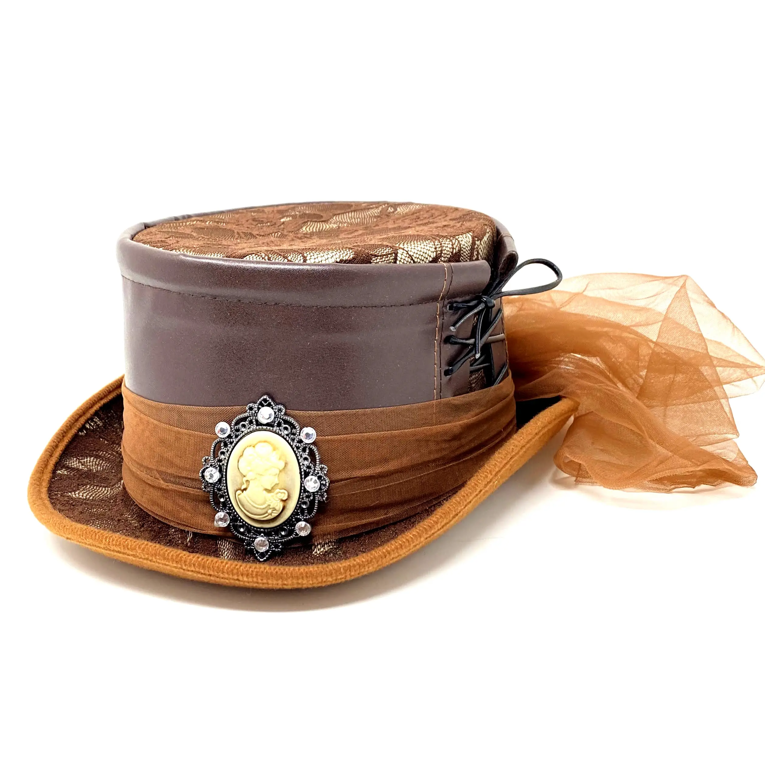 Steampunk Women Top Hat Metallic Mad Hatter Scientist Time Traveler Halloween Costume Tops