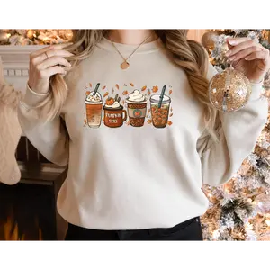 Fall Coffee Sweatshirt for Women, Pumpkin Spice Crewneck, Cute Thanksgiving Sweater, Cozy Autumn Shirt, Fall Outfit Gift Idea