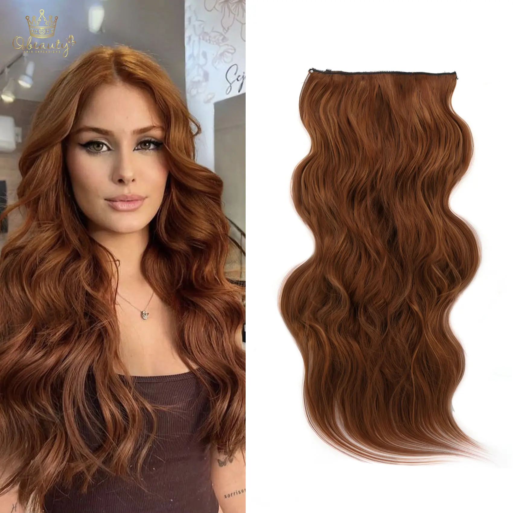 #SummerVibes Qbeauty Red Shades Collection Clip-in Synthetic Hair Extensions, Long Wavy 4PCS Thick Synthetic Soft Hairpieces, Double Weft Natural-Looking Extensions for Women Outdoor Use, Clip In Hair Extensions