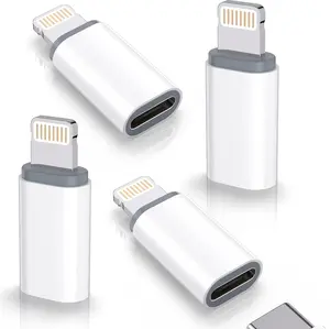 4 Pack USB C Type C to Lightning Adapter Fast Charging Support Data Sync, Lightning to USB Type C Cable Adapter for iPhone/iPad/for Air pods, with Anti-Lost Loop, Not for Audio/OTG White