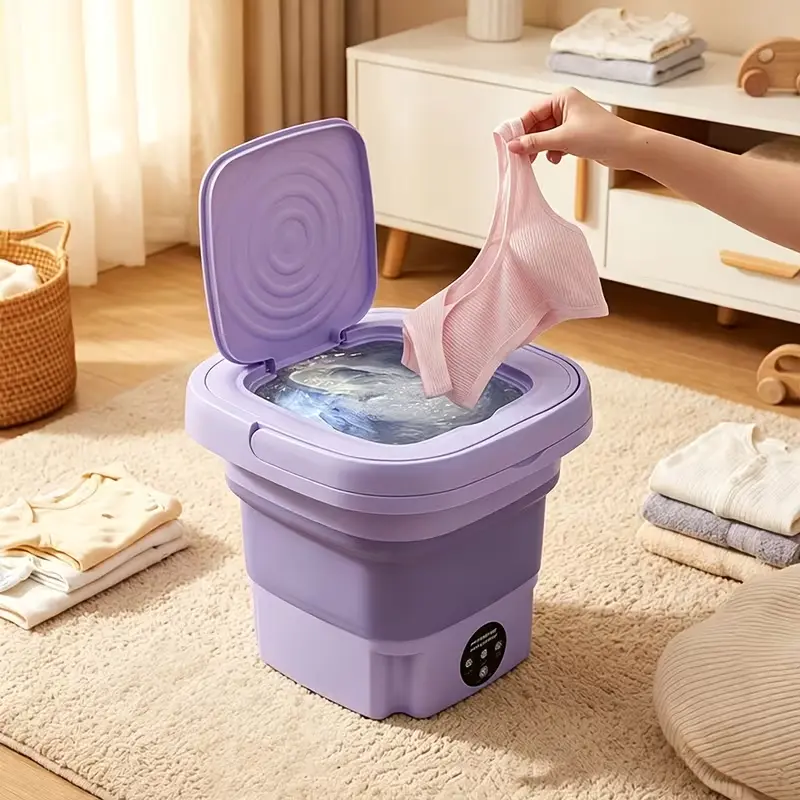 Foldable Light Mini Washing Machine, 2.11-Gal Large Capacity Semi-Automatic Washer with 3-Mode Deep Cleaning, Gentle Spin-Drying & Self-Wash Functions, Suitable for Socks, Towels & Delicate Items (Purple)