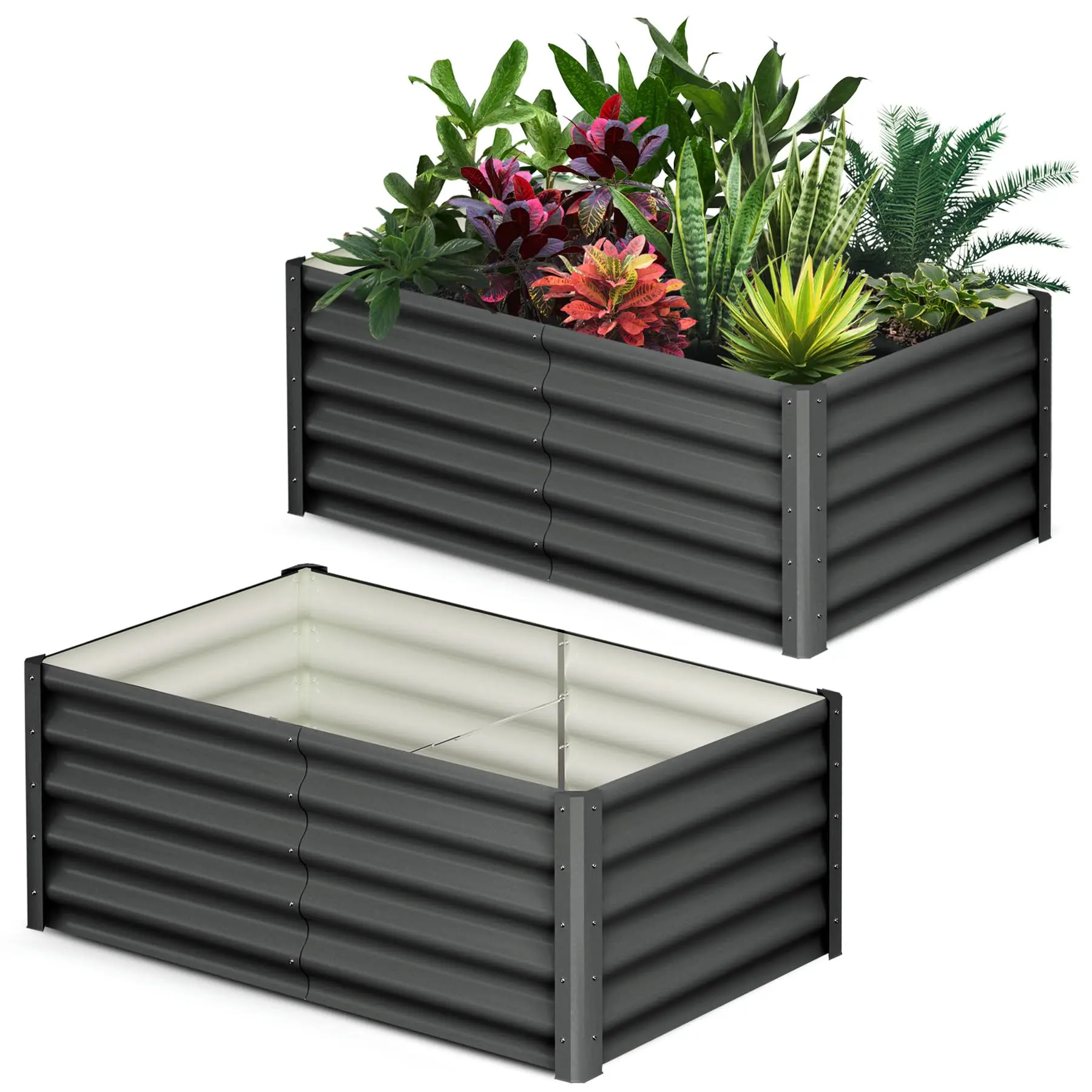 GARVEE Raised Garden Bed Set of 2, 6x3x1.5FT Galvanized Raised Garden Bed, Outdoor Large Planter Raised Beds Open Base with Safety Edge and Glove for Vegetables Flowers Ground Planter, Dark Gray