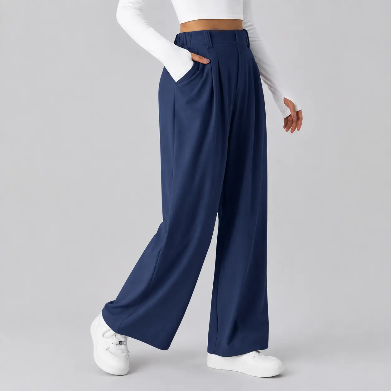 Avamo Women's Minimalist Waffle Knit Basic Pants for Women - High Waisted, Pleated Pull-On, Polyester Spandex, Ultra Stretch Moves Easy, Lightweight Fold, Soft Airy, Pockets, Business Casual Work Bottoms Suitable for Office to Dinner, Work Clothes Women