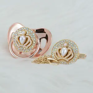 MIYOCAR Elegant pearl Crown Crystal Pacifier - Ideal for Baptism Gifts, Baby Showers & Cherished Keepsakes and Special Occasions
