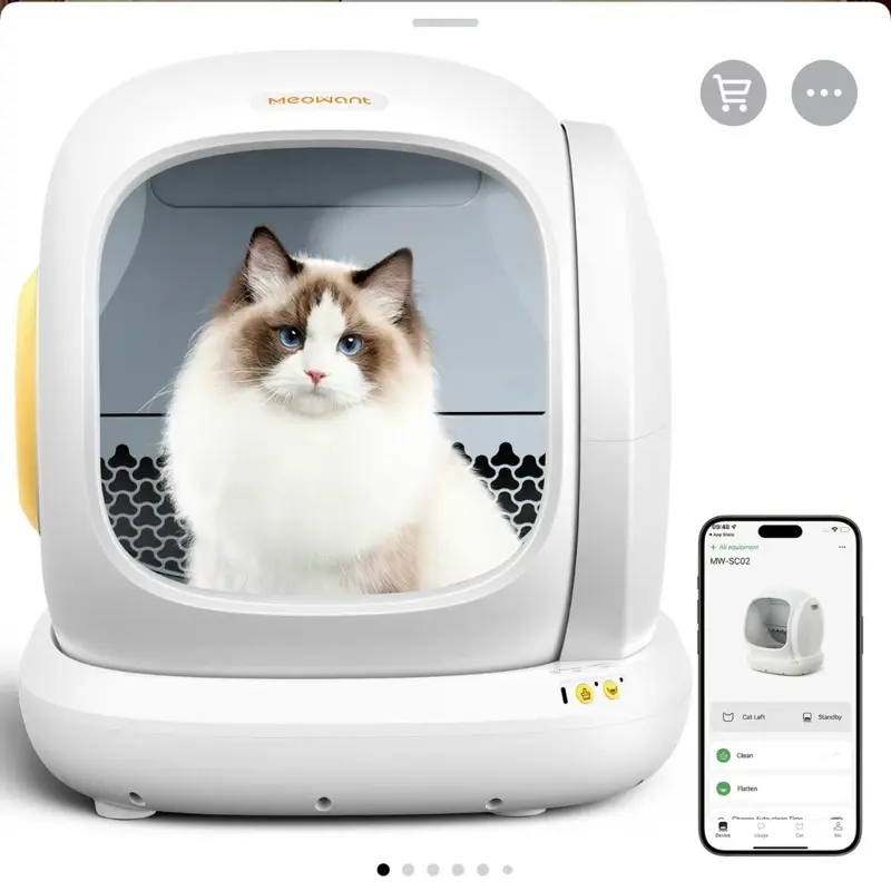 MeoWant large Self Cleaning Cat Litter Box with APP Control, Safety Protection, Odor Removal, and Included Mat & Liner for Multiple Cats