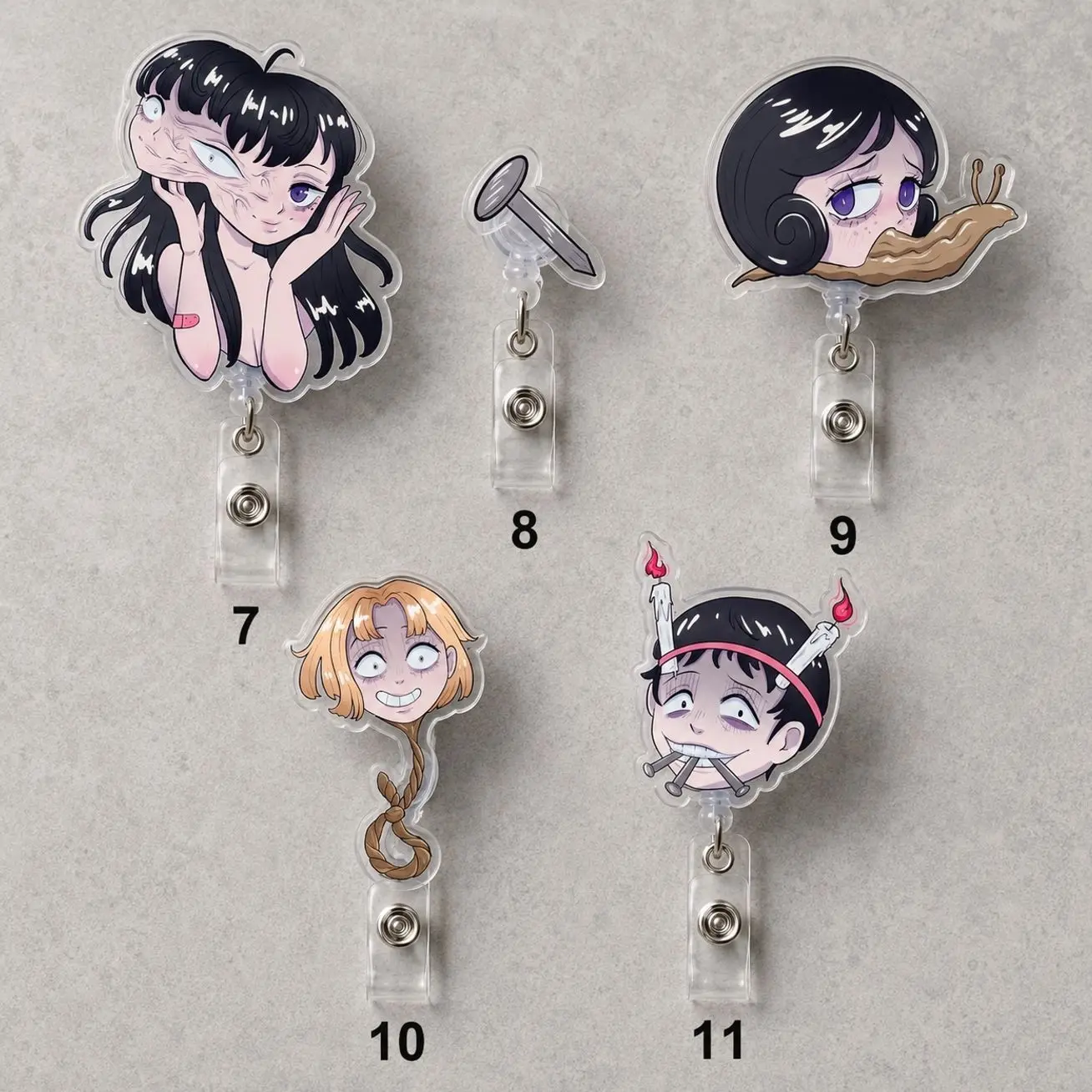 Retro Junji Ito Anime Horror Manga Tomie Souichi Cute Retractable Badge Reel ID Holder Clip Nurse Teacher Gift