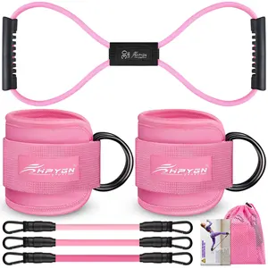 Ankle Resistance Bands, Ankle Bands for Working Out with Cuffs, Figure 8 Fitness Resistance Bands with Handles, Resistance Bands for Leg Butt Training Workout Equipment for Kickbacks Hip Gluteus Training, Ankle Strap with Exercise Bands