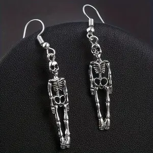 Gothic Punk Style Skeleton Drop & Dangle Earrings - Synthetic July Birthstone - Alloy Material - No Mosaic - Non-Powered Ear Accessory for Daily and Party Wear - Year-Round