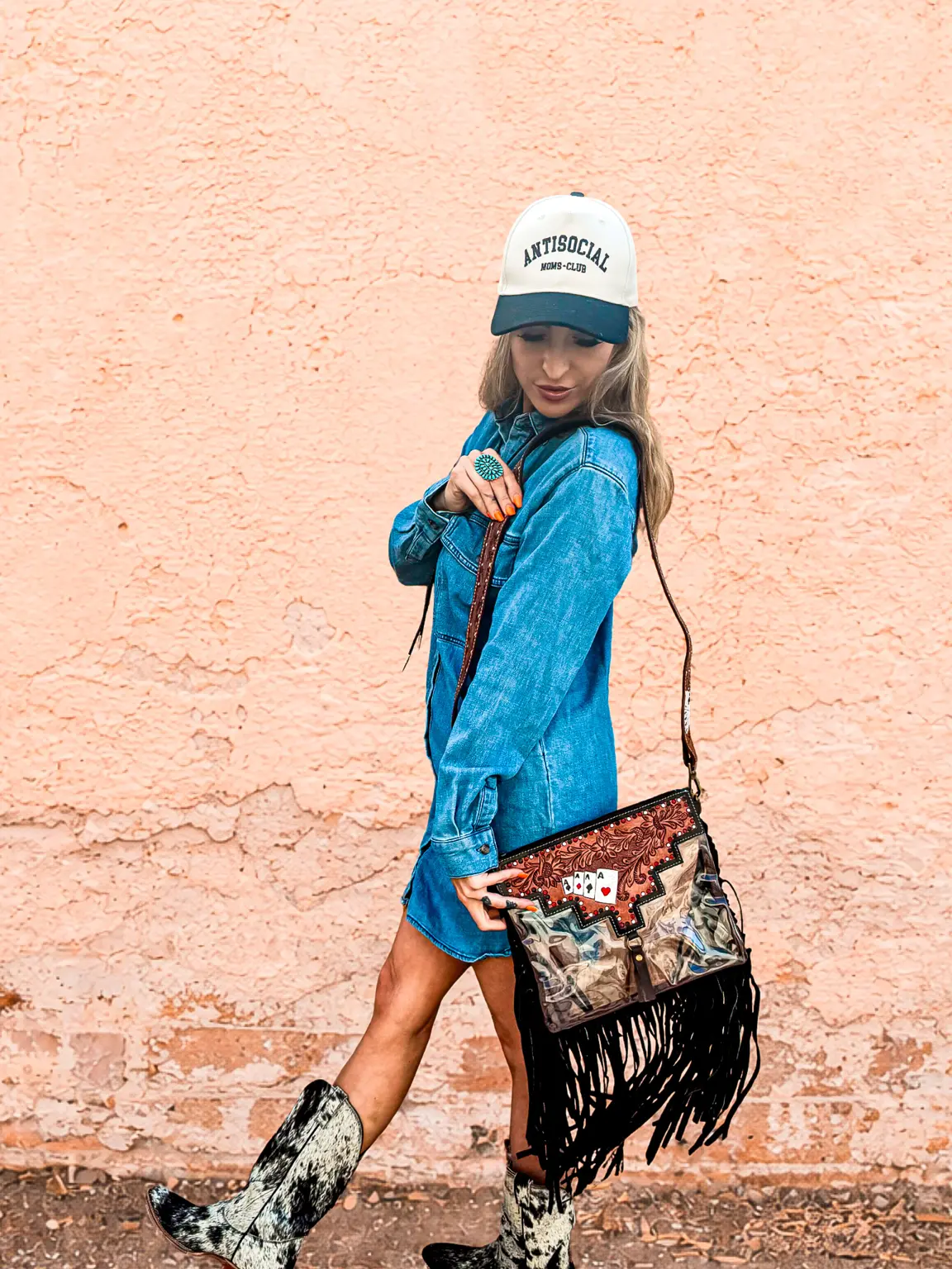Royal Flush Clear Stadium Crossbody | Tooled Leather Fringe Stadium Bag
