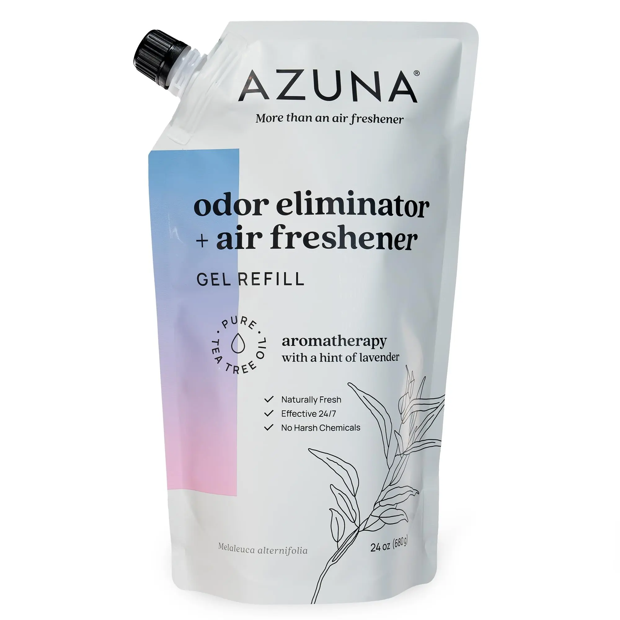 Azuna Air Freshener & Odor Eliminator Refill Pouch Lavender Plant Powered Gel for Pet, Smoke, Home Bathroom, 24 oz