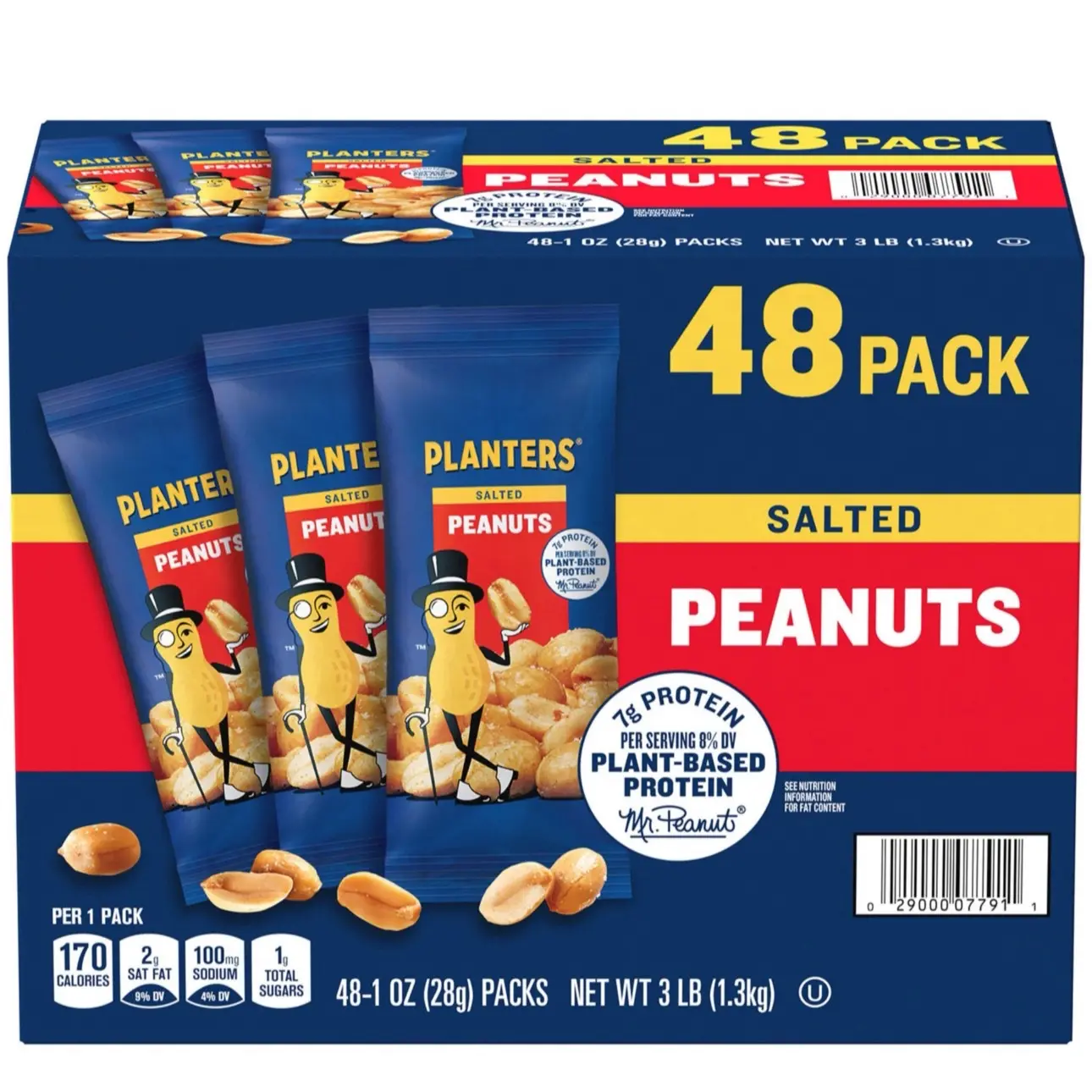 Planters Salted Peanuts - Protein Rich Snack - Single-Serve Packs - 1 oz, 48 pk Crunch Protein