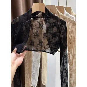 2025 New Lace Embroidery Sun Protection f Sve Cardigan Strap Dr Cover up ort Length Me Top Korean Sle Slim Fit