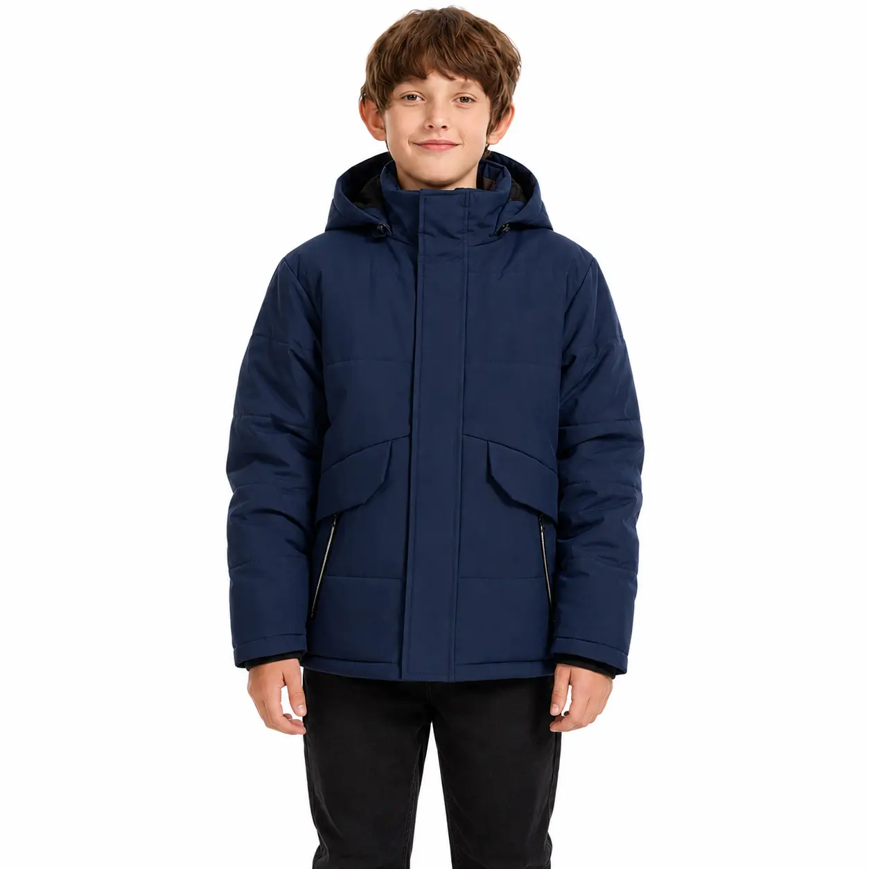 yuyangdpb Boys' Padded Winter Coat (Ages 6-16) - Cotton Filling, Fitted Cut, Warm Fleece Lined, Detachable Hood, Water-Resistant Quilted, Front Zip, Medium Stretch, School Outdoor Jacket with Zip Pockets