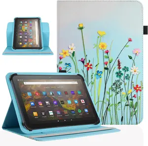 Universal 7 inch 8 inch Tablet Case,360  Rotatable Kickstand Multiple Viewing Stand Case Cover for 7.0" 7.9" 8.0" 8.4" inch and  7.0-8.5 Inch Touchscreen Tablet,Flower Grass 08