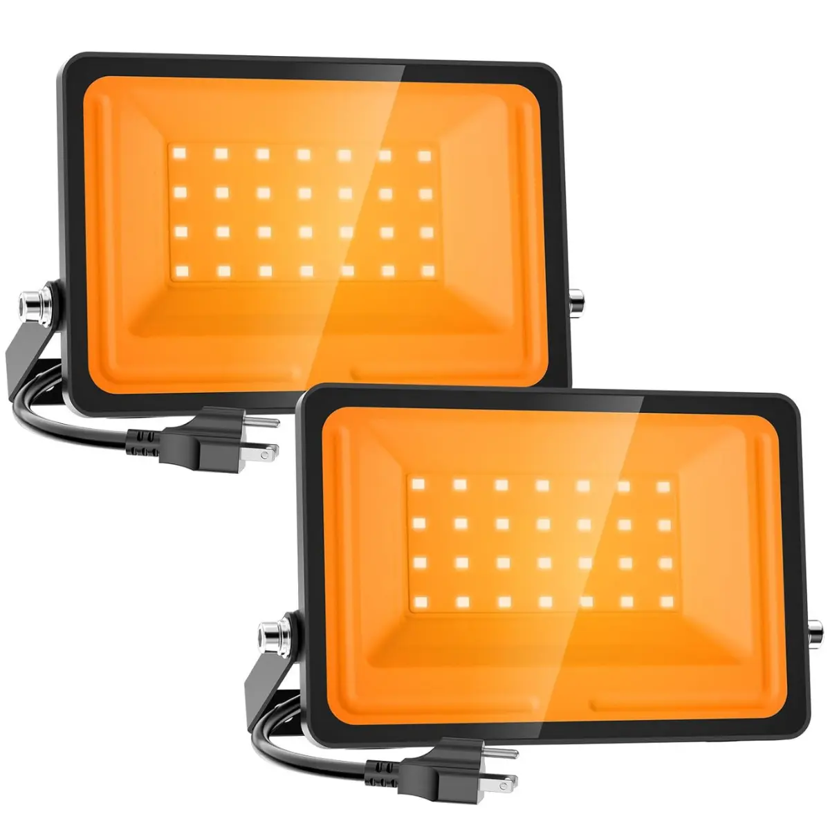 Onforu 2-Pack 30W Orange Dusk-to-Dawn Halloween LED Flood Lights, Plug-in Auto ON/Off Outdoor Spot Lights, IP65 Waterproof Uplighting for Garden Parties