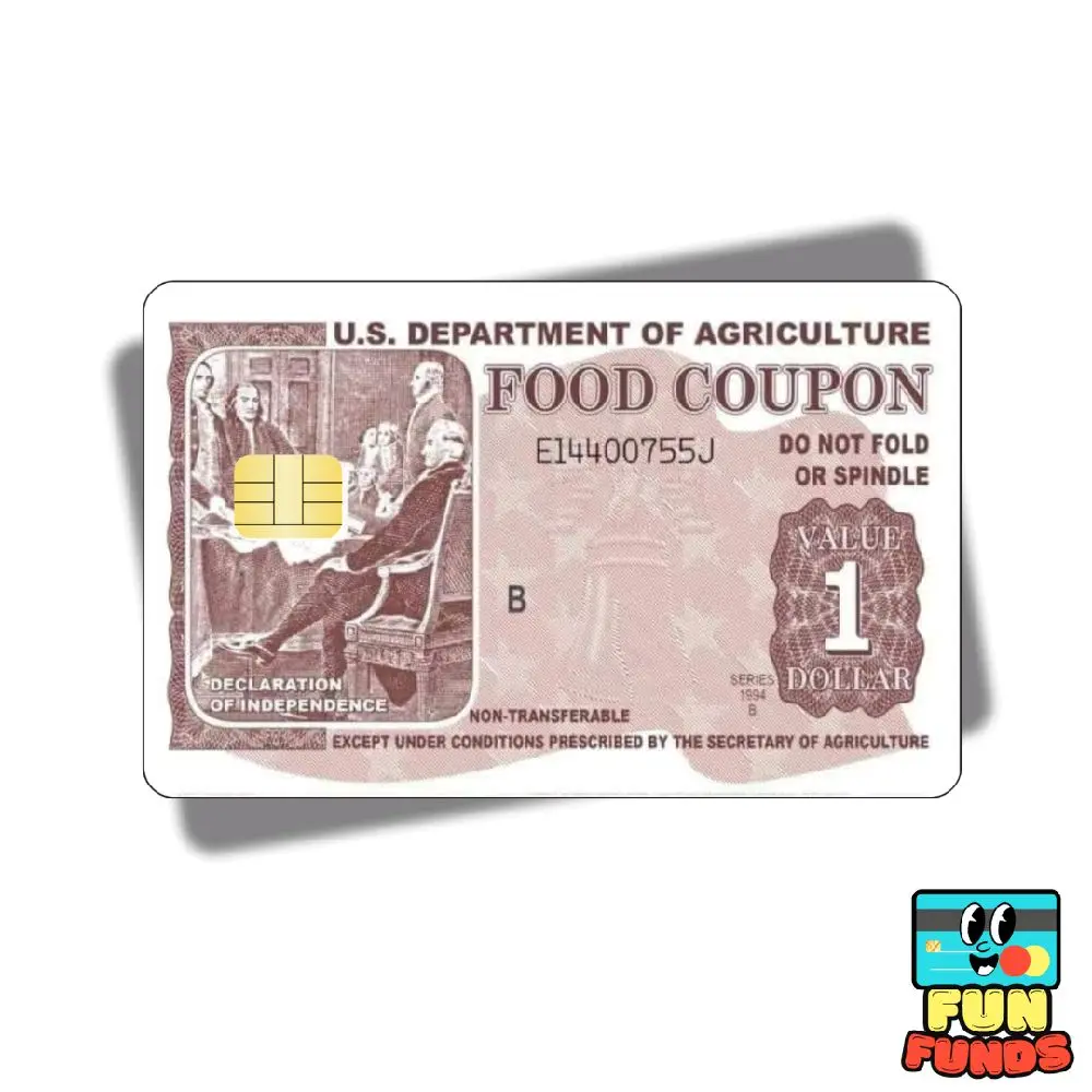 Food Coupon Stamps Credit Card Skin - Vinyl Sticker for debit cards, Waterproof, Glossy or Holographic - Easy to apply funny card sticker credit card