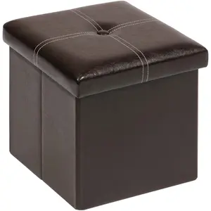 Folding Storage Ottoman Cue, Faux Leather Footrest Seat Coffee Tale, rown 11.8"x11.8"x11.8"