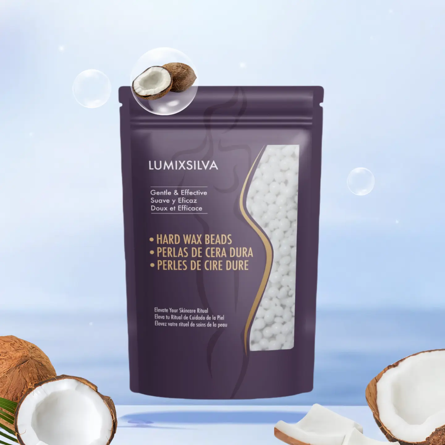 LUMIXSILVA Coconut Flavoured Premium Hair Removal Wax Beads 300g/450g/1000g Suitable for all hair types year-round Gentle formula for facial, bikini line, hands, back, underarms and Brazilian waxing Body care Silky smooth