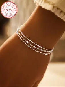 925 Silver Color Fashionable Multi-Layer Elegant Jewelry Bracelet, Elegant Shine for Women, Versatile Accessory for Daily, Party, Holiday Wear, Stackable bracelets, Stacked Design Bracelets, Link Bracelets