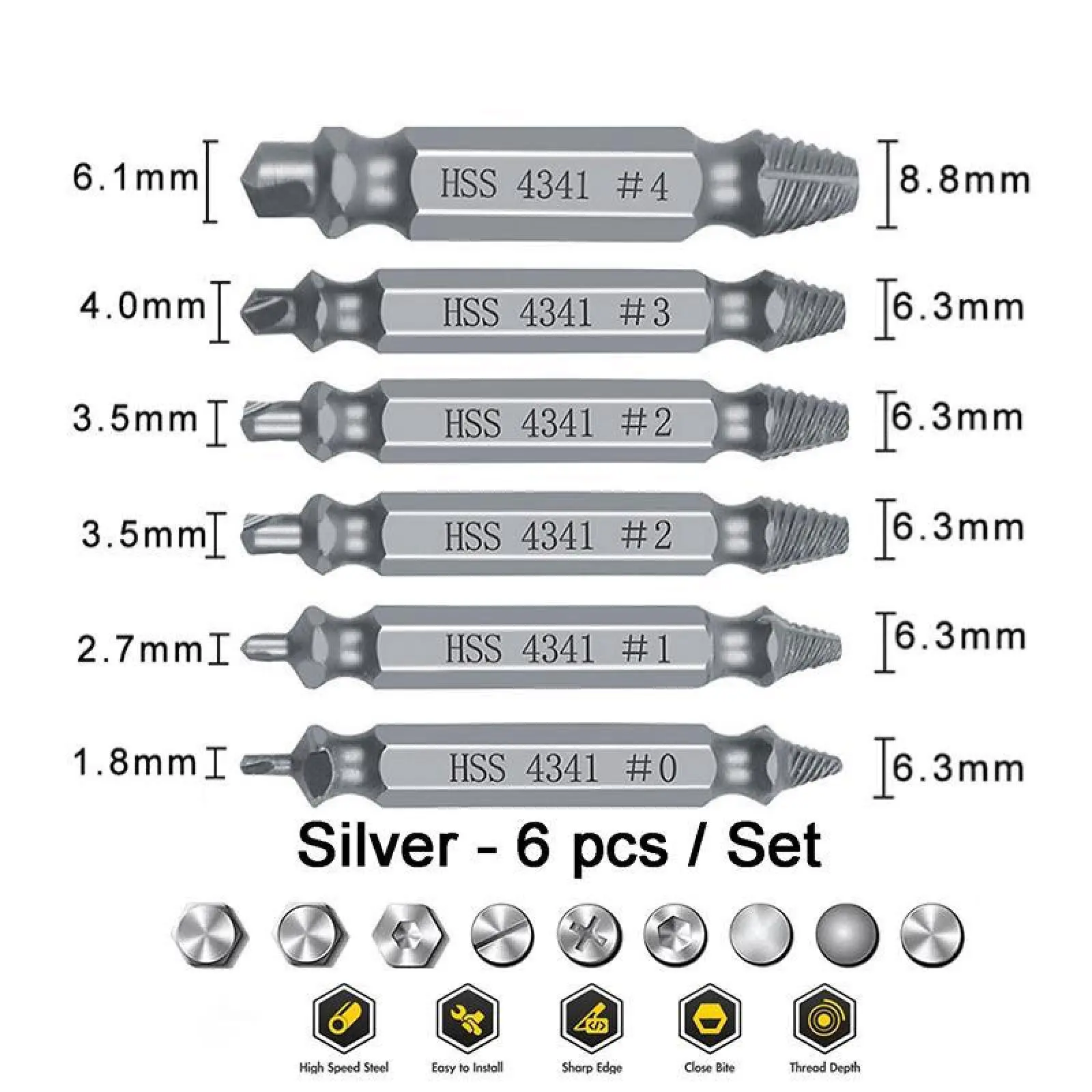 【DealsForYouDays】6-Count Multi-Size Screw Extractor Kit, Double-Headed Bolt Extractor with Extraction Design, Household Repair Hand Tool, Power Tool Accessory, Screwdriver Bit Clip, Double Heads
