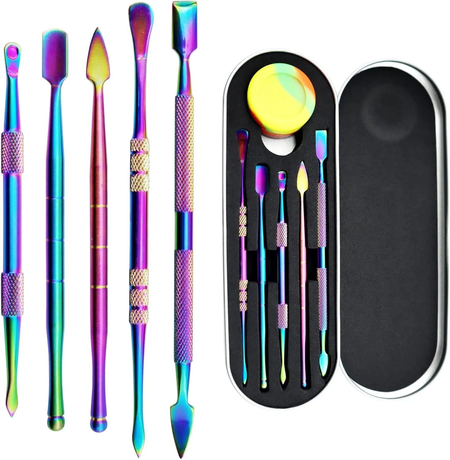 6 count Wax Carving Tool Set with 5 ml  Container and Portable Metal Case, Double-Ended Carving Tool Stainless Steel Wax Sculpting Tools for , Wax, Clay, Pottery, Rainbow Color