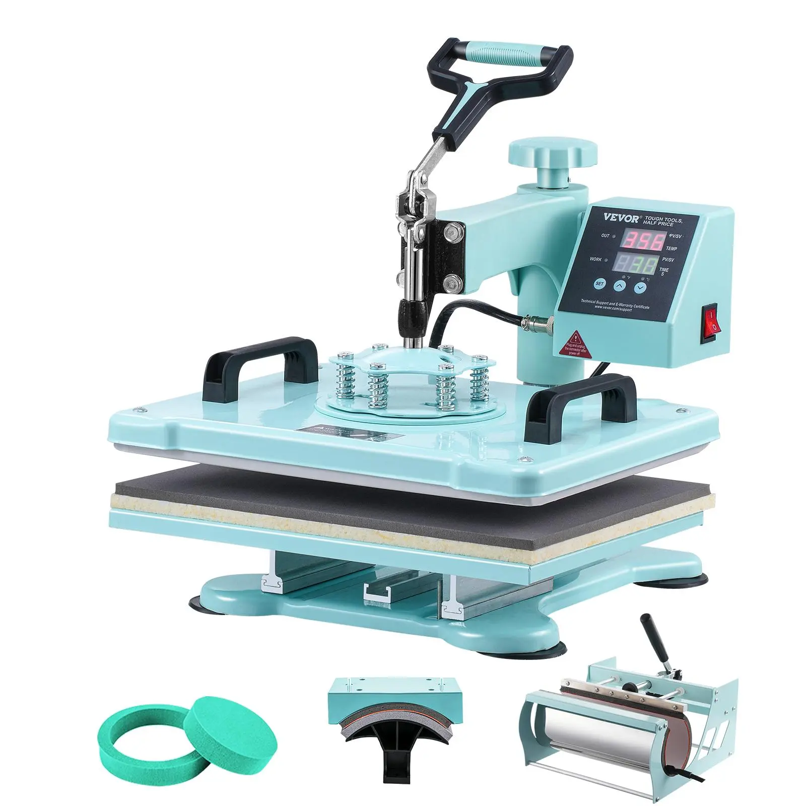 VEVOR Heat Press Machine,  , 12 x 15 inch, 5 in 1 Heat Transfer Machine with 30 oz Tumbler Press, 360° Swing Away T-Shirt Pressing, Digital Precise Control, for T-Shirts/Mugs/Hats/Plates, Green
